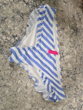 Victoria's Secret  Blue & White Striped Ruffle Bikini Bottom Small